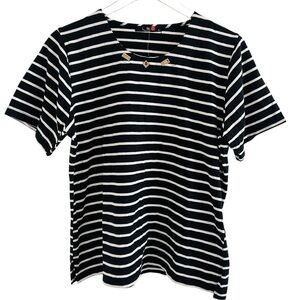 LMC Striped Short Sleeve Stone Neck Embedded Shirt